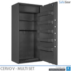 Cervo V Multi Set gun safe in Graphite Grey, door open at 90 degrees, empty, with door compartments