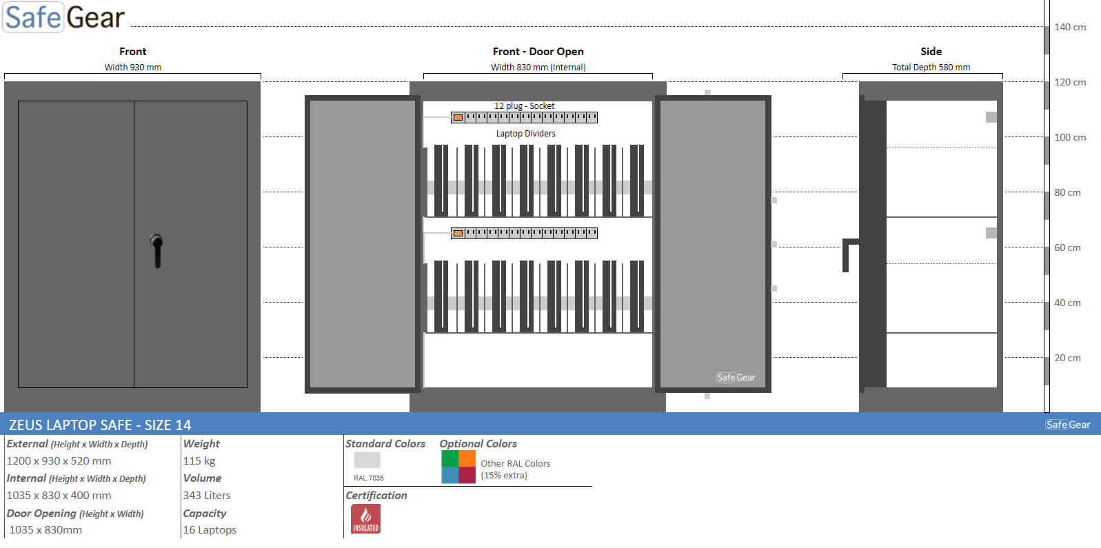 Zeus 14 – Laptop-Tresor (16 Laptops) – Schlüsselschloss