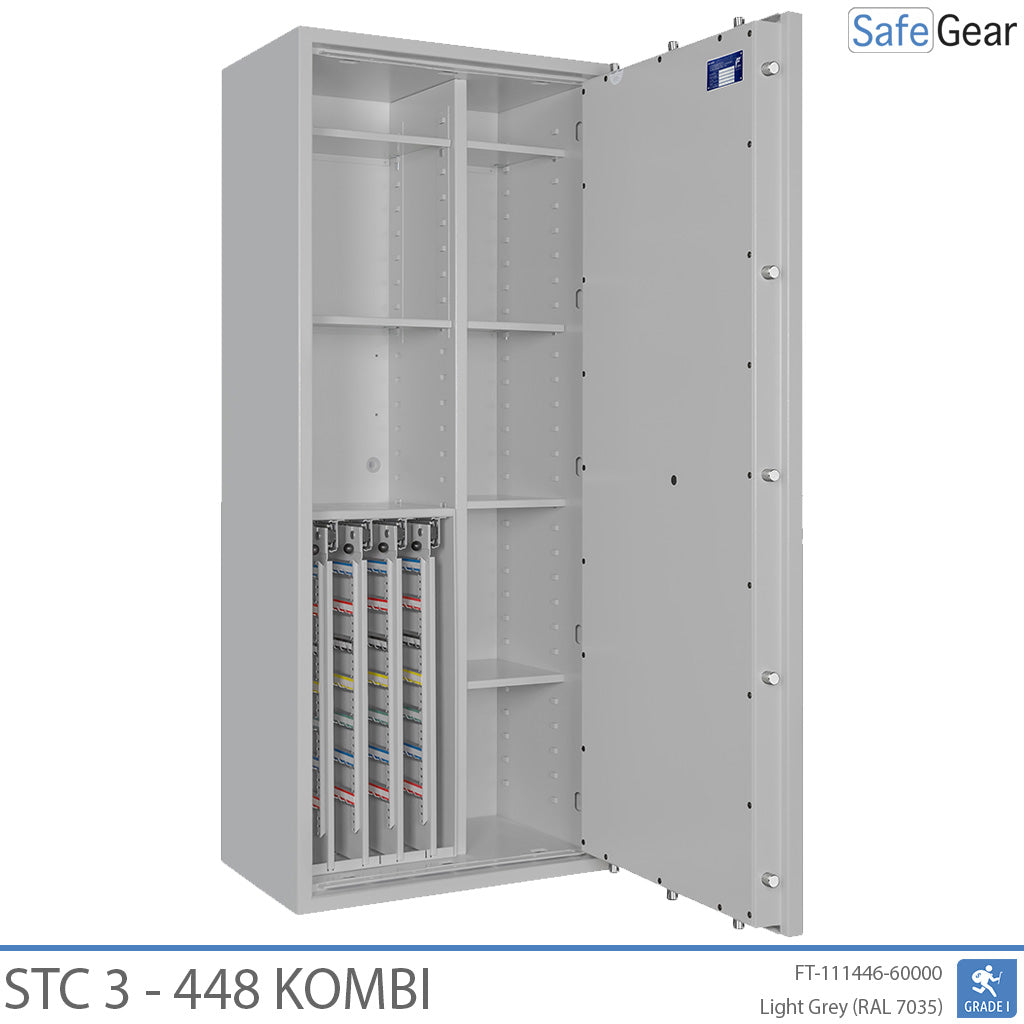 STC 3-448 Kombi key safe in light grey, door fully open, key walls and shelves