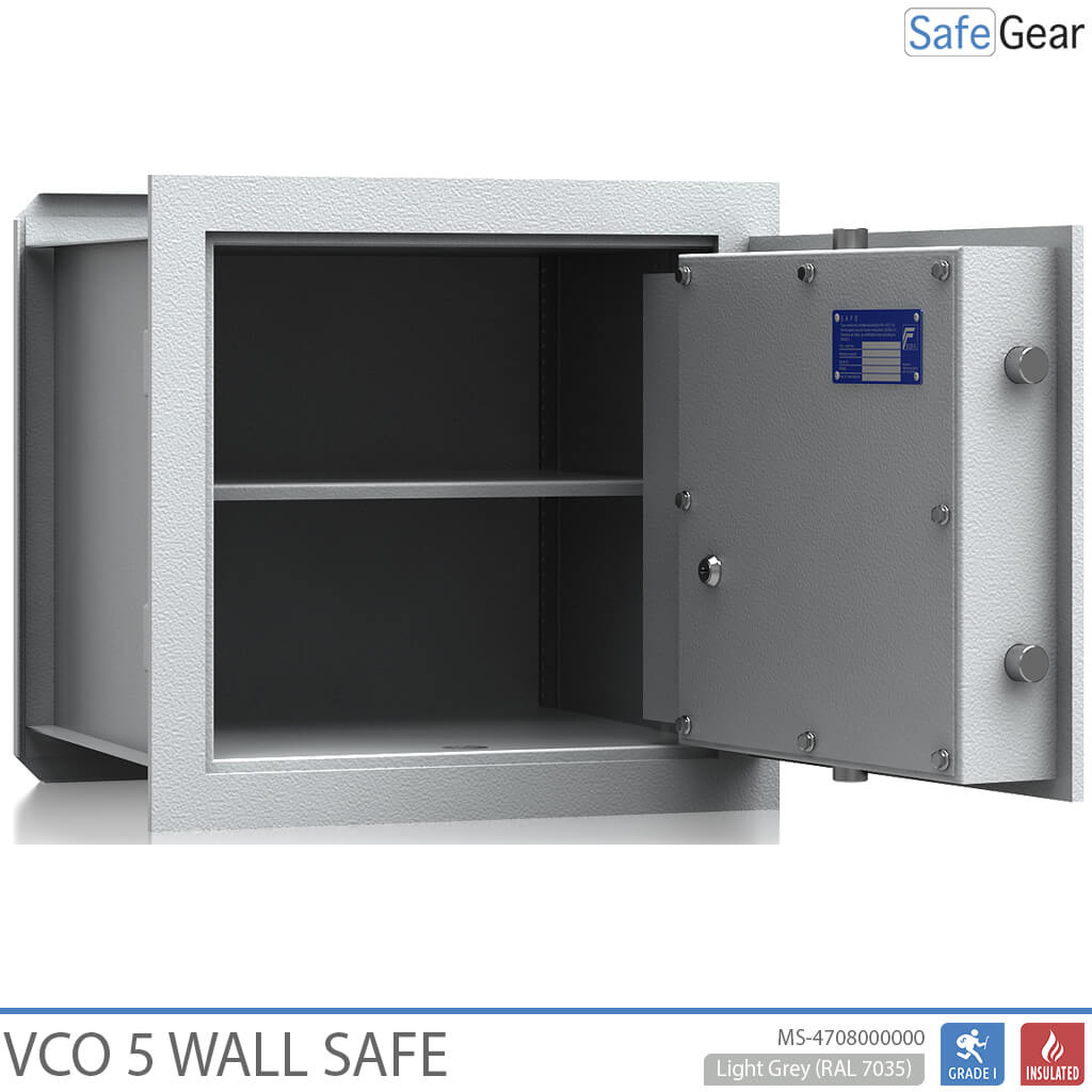 VCO 5 Wandtresor (43 L) – Einbruchschutz Klasse 1 – Hellgrau – Schlüsselschloss